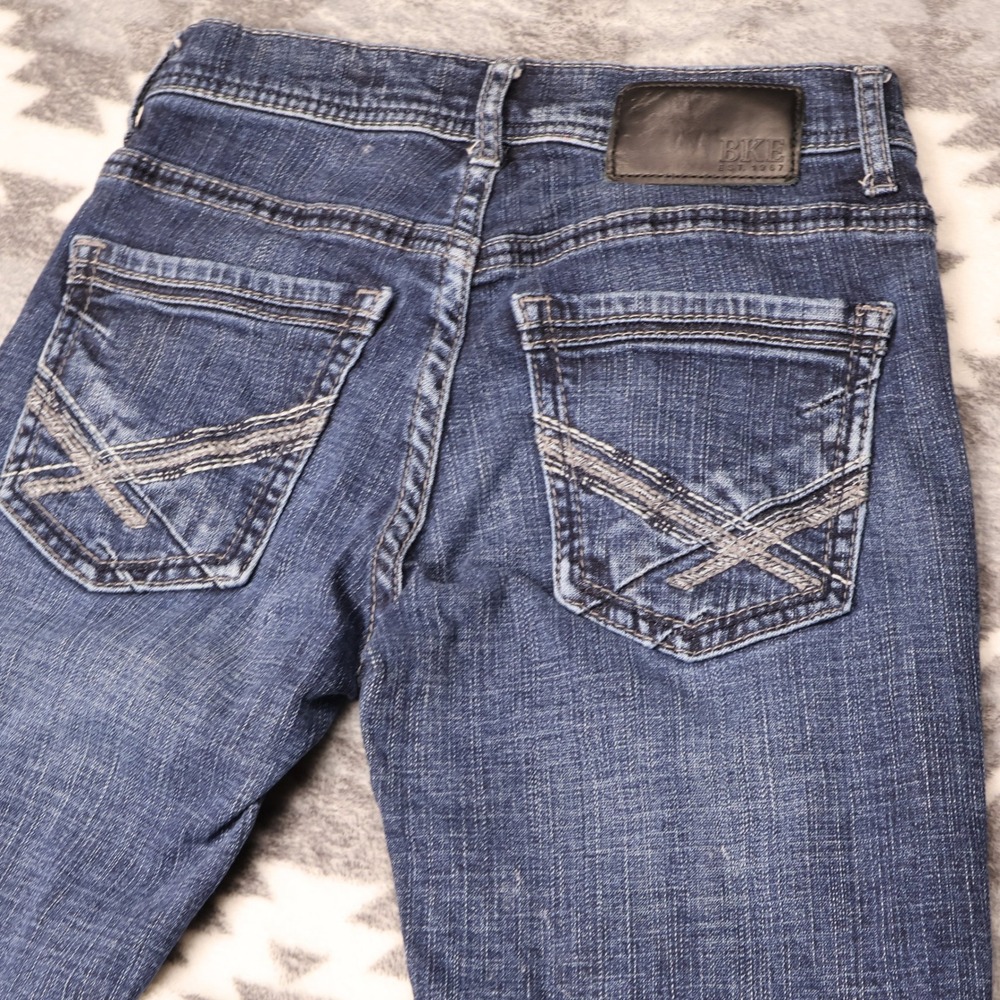 BKE Aiden Bootcut Jeans Dark Wash Denim Embroidered Pockets Boys 26x32